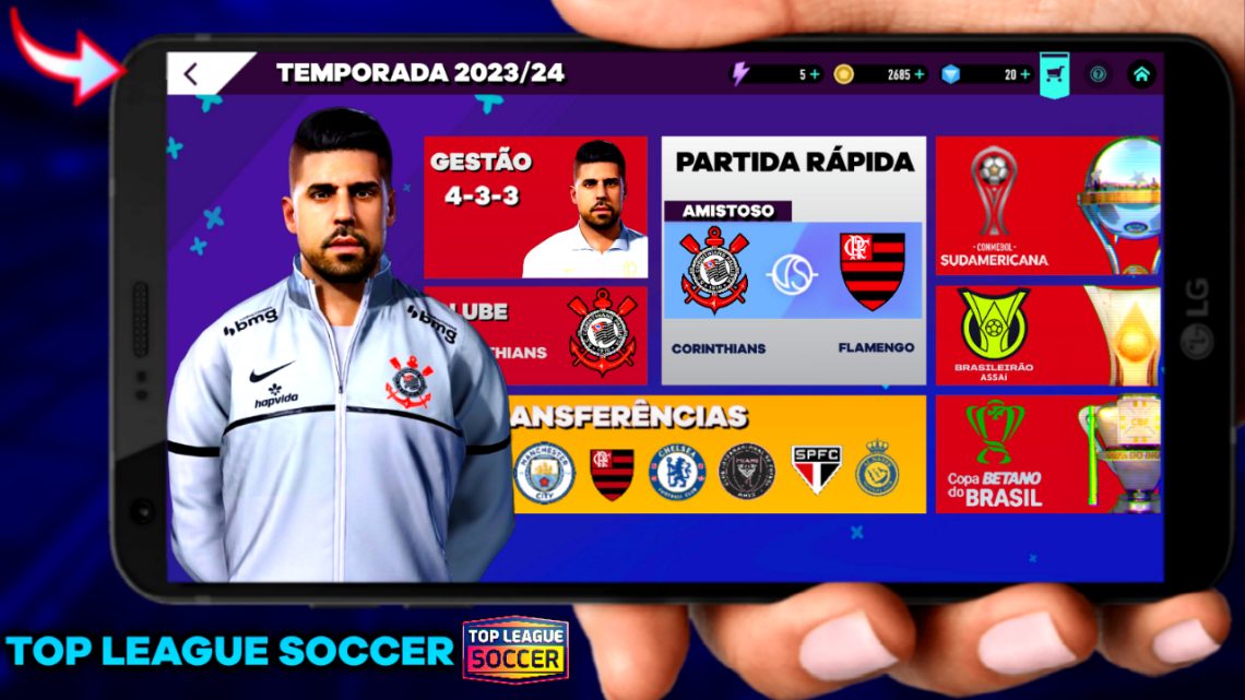 TOP LEAGUE SOCCER O INCRIVEL JOGO DE FUTEBOL MOBILE OFFLINE COM MODO CARREIRA  – GAMEPLAY COMPLETA